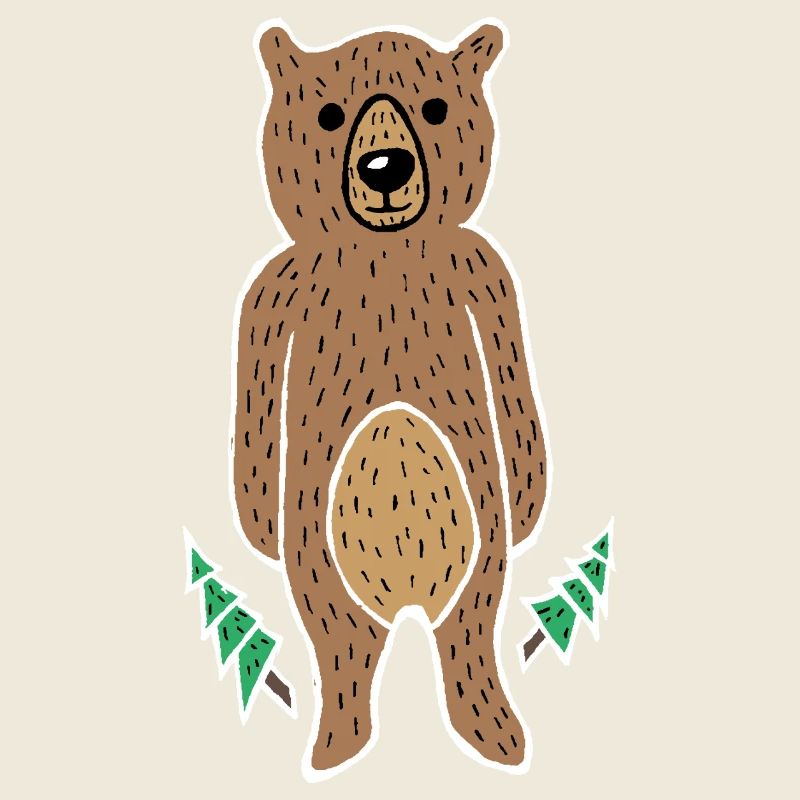 Funny & Cute Bear in the Forest (White Border)