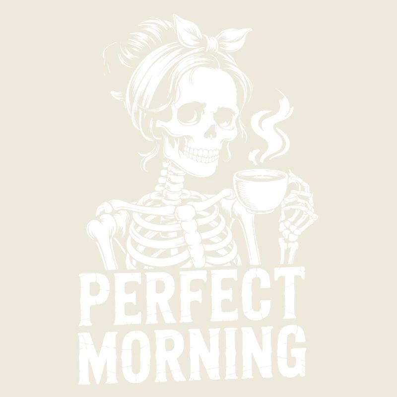 Perfekter Morgen mit Kaffee Skelett mit Kaffeepot