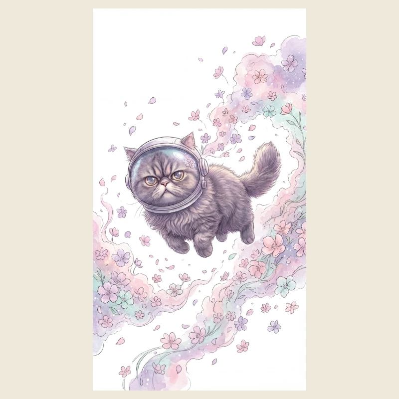 Chat de l’espace dans la magie des fleurs