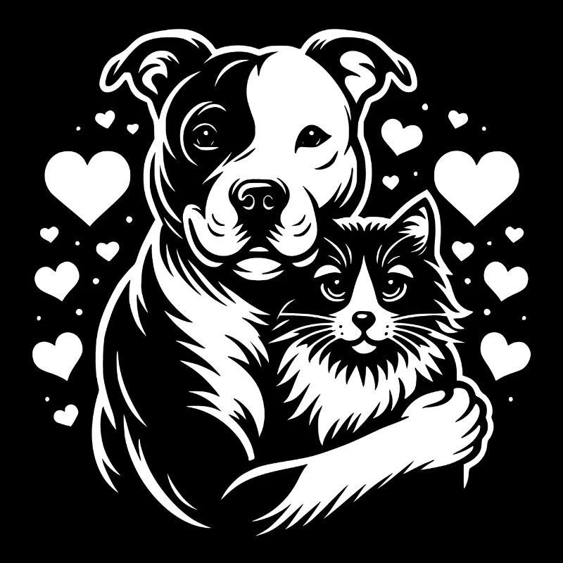 Hund und Katze in Liebe Frieden Freundschaft