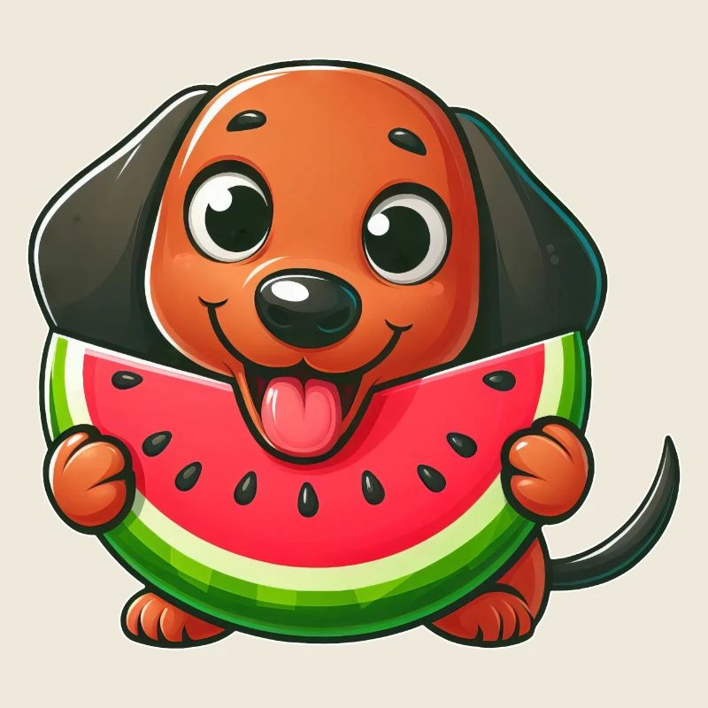 Cool teckel pastèque dessin animé bande dessinée d’été