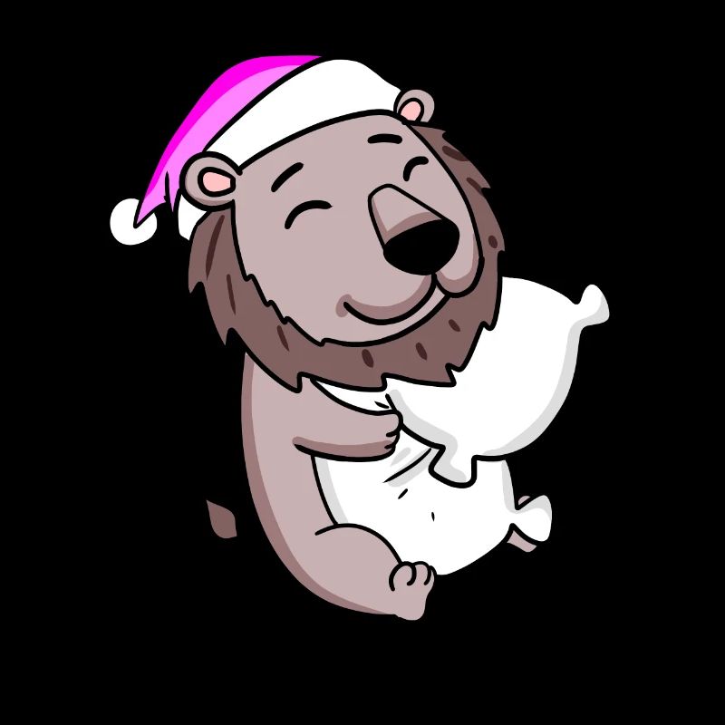 Lion with pillow and sleeping cap