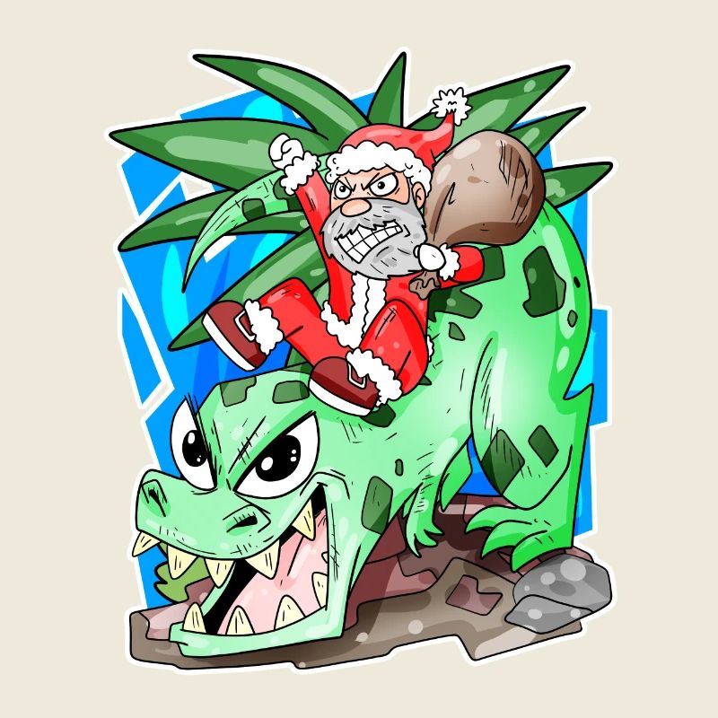 Weihnachtsmann auf Dino
