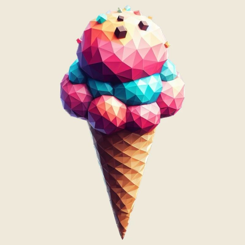 Eine leckere Eiswaffel im Polygon-Stil
