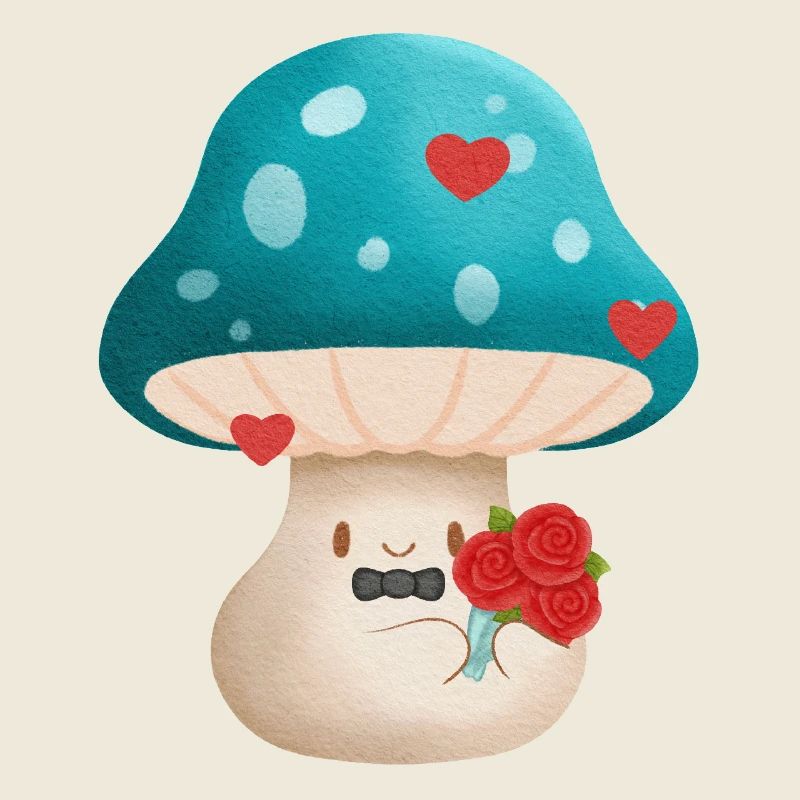 Mignon champignon de la Saint-Valentin avec des fleurs