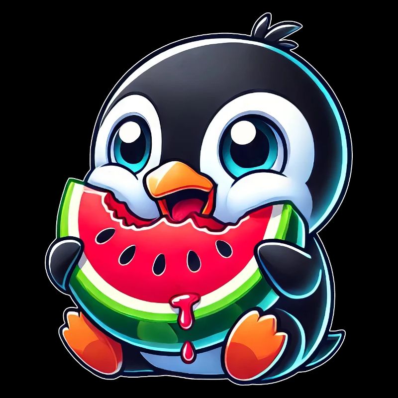mignon pingouin dessin animé pastèque été