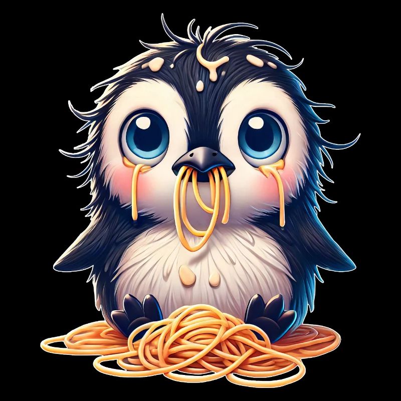 Mignon pingouin spaghetti dessin animé maladroit