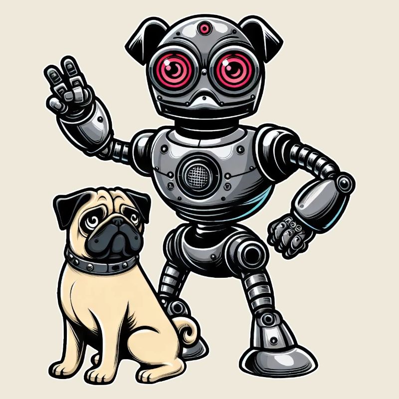 Pug Robot and Master Friends