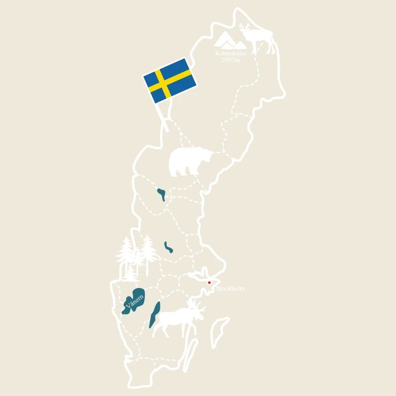 Sweden map with moose and flag
