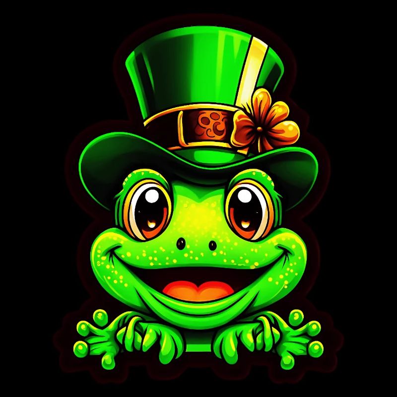 Grinning frog wears St. Patrick Day top hat