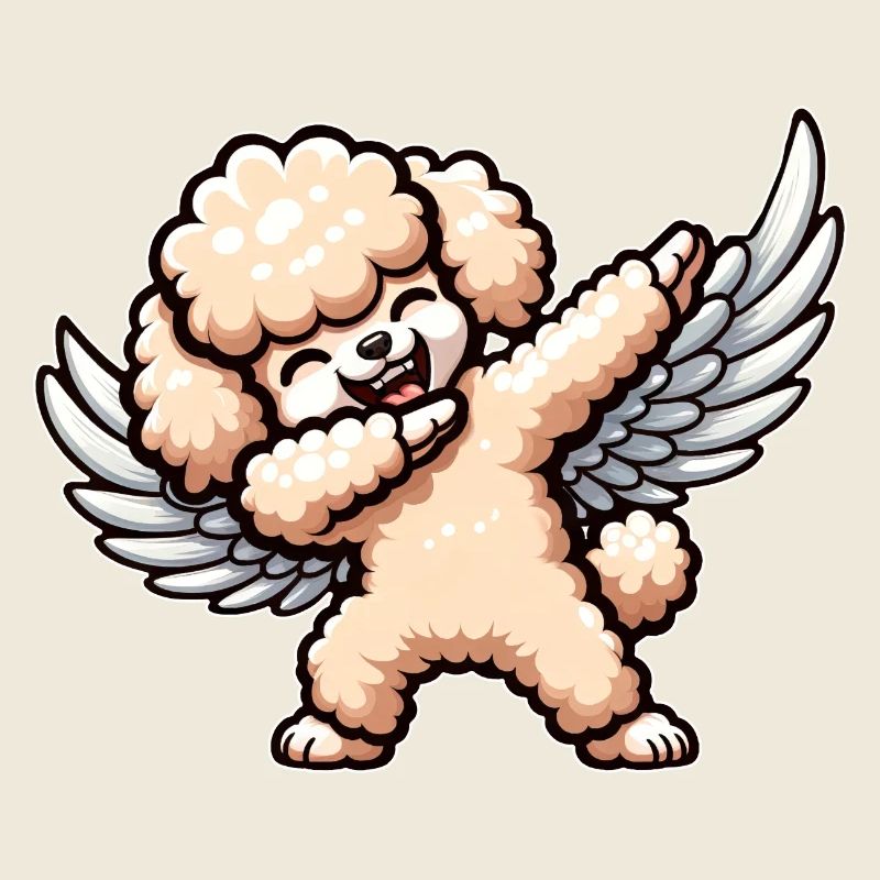Chien de dessin animé caniche ange mignon avec des ailes