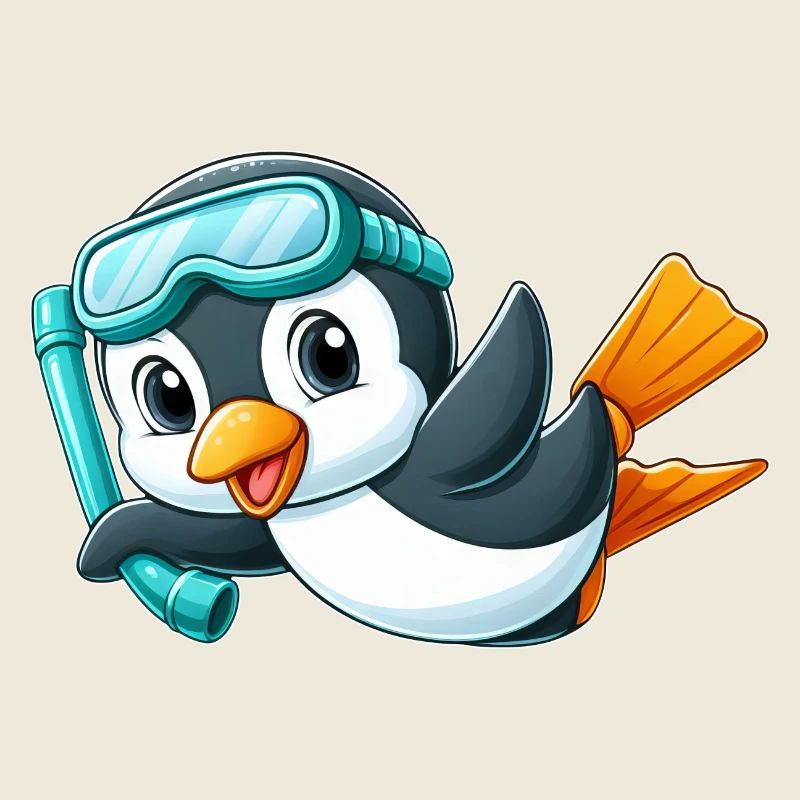 Cute Penguin Cartoon Diver Deep Sea Diver