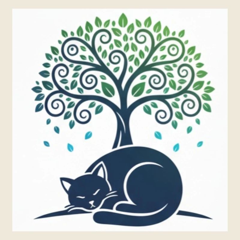 Sleeper cat under tree swirl