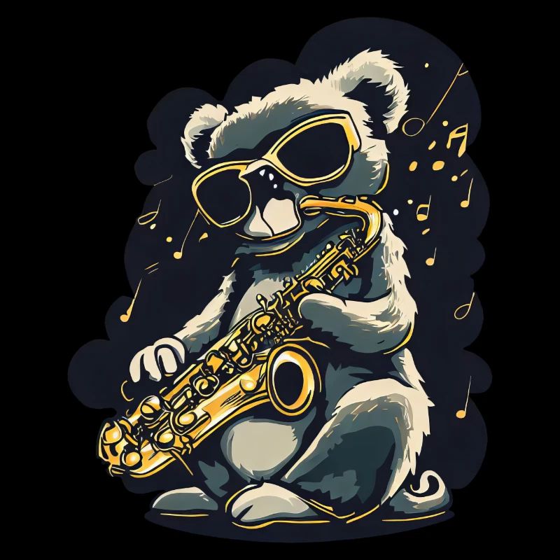 Koala with Saxophone Cool Jazz Musician Sunglasses