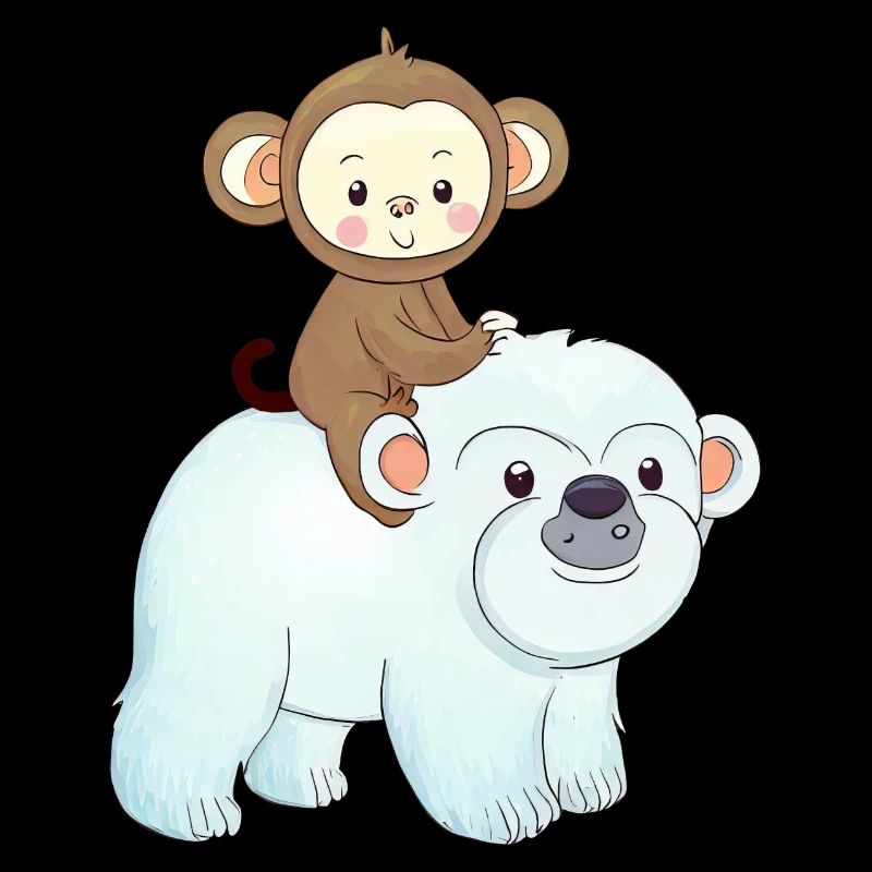 Monkey rides polar bear polar bear