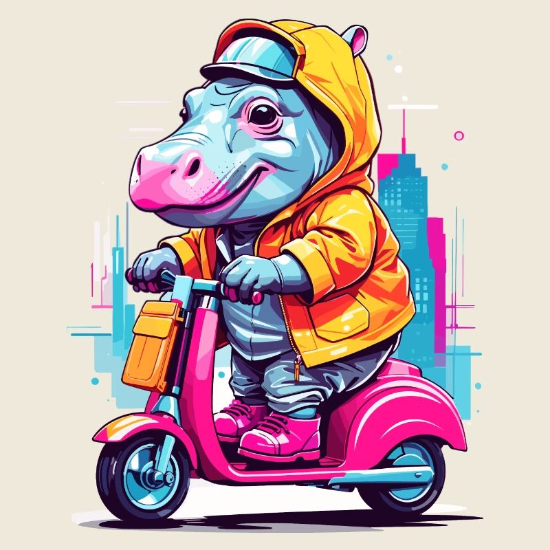 Hippopotamus on scooter