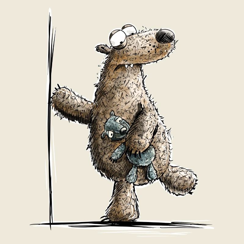 Funny brown bear with cuddly toy