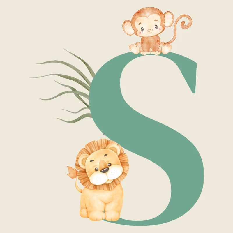 Lettre s vert animaux jungle