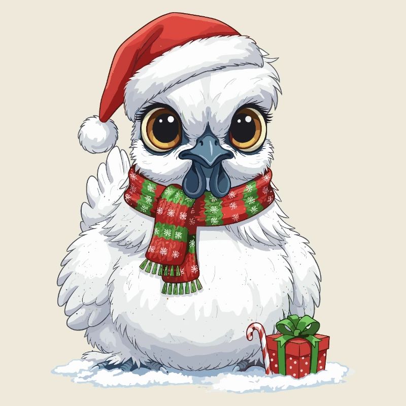 Poulet de soie drôle - Chapeau de Père Noël et...