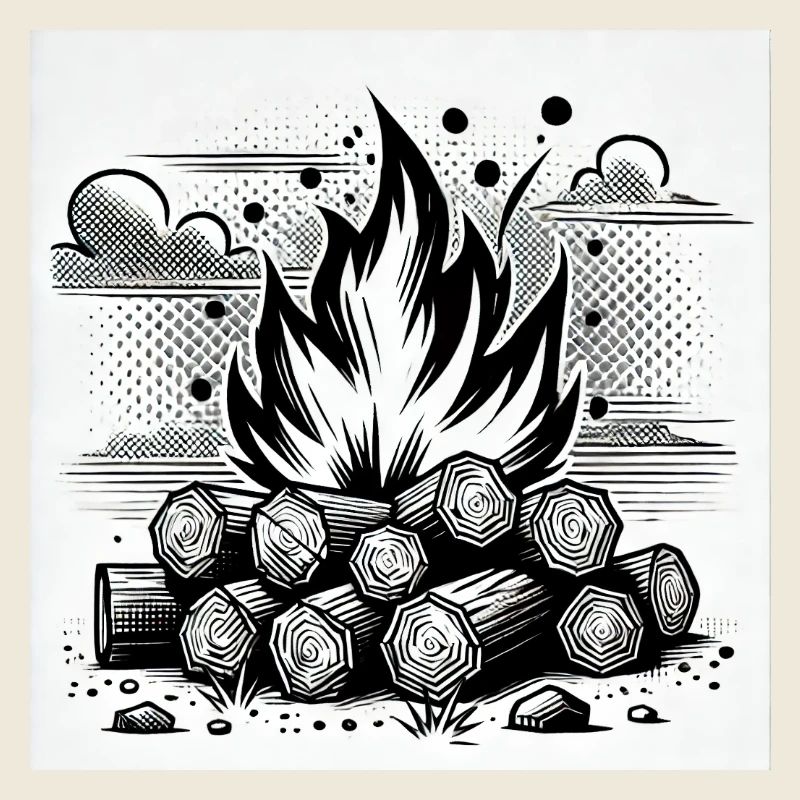 Feu de camp dans le style de la bande dessinée : chaleur et atmosphère