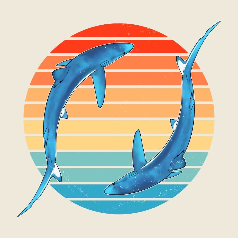 Requin bleu Rétro Coucher de soleil