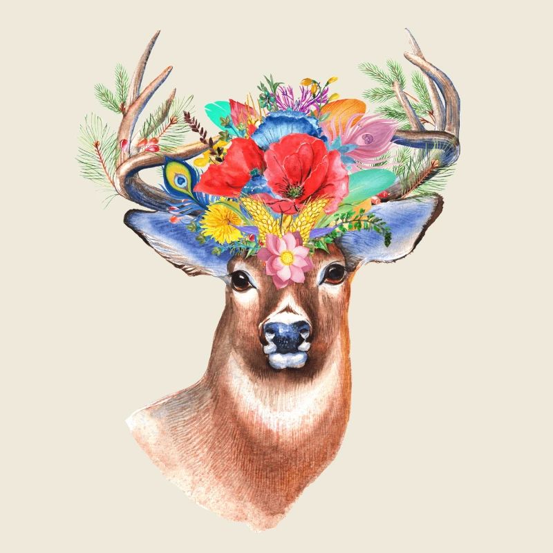 Cerfs communs avec des fleurs