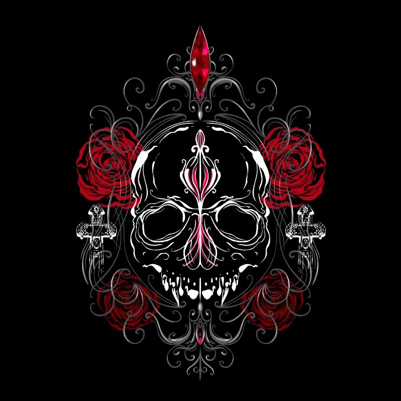 Skull with Red Roses Gothic Ästhetik
