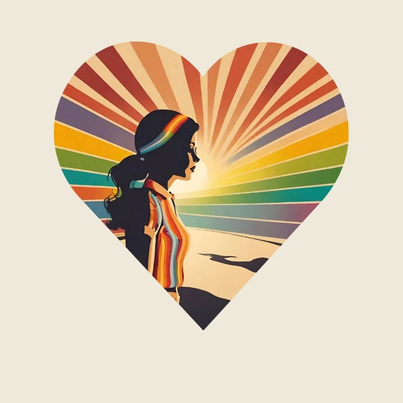 Regenbogen Retro, Frau im Herz , Einzigarting