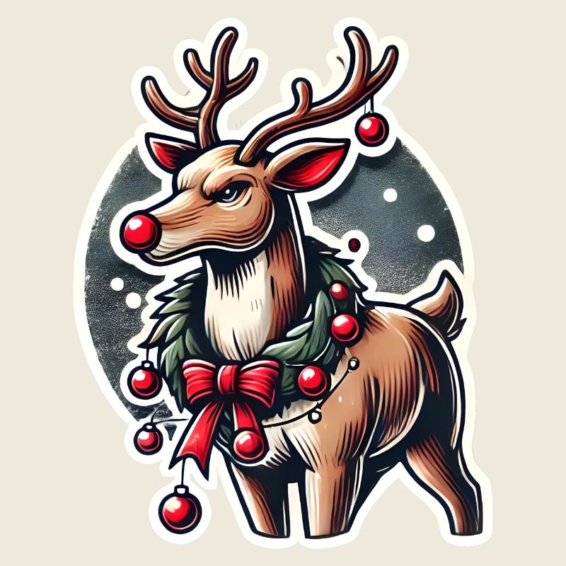 Rentier mit Weihnachtskranz