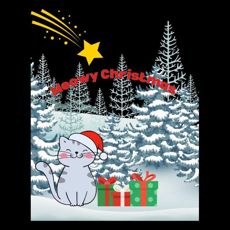 Meowy Christmas - Katze mit Sternschnuppe