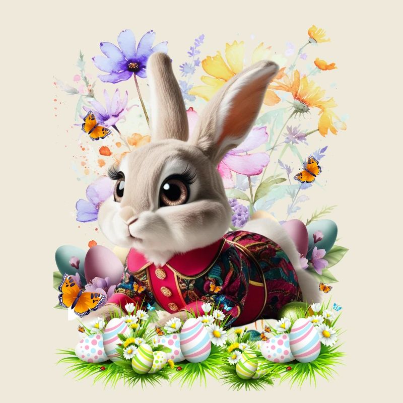 Le lapin de Pâques dans le champ de fleurs