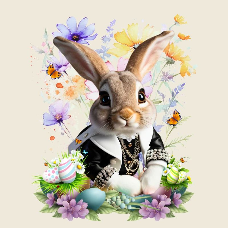 Élégant lapin de Pâques dans un champ de fleurs