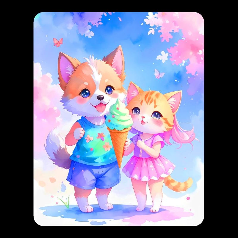 Toutou, chaton et crème glacée