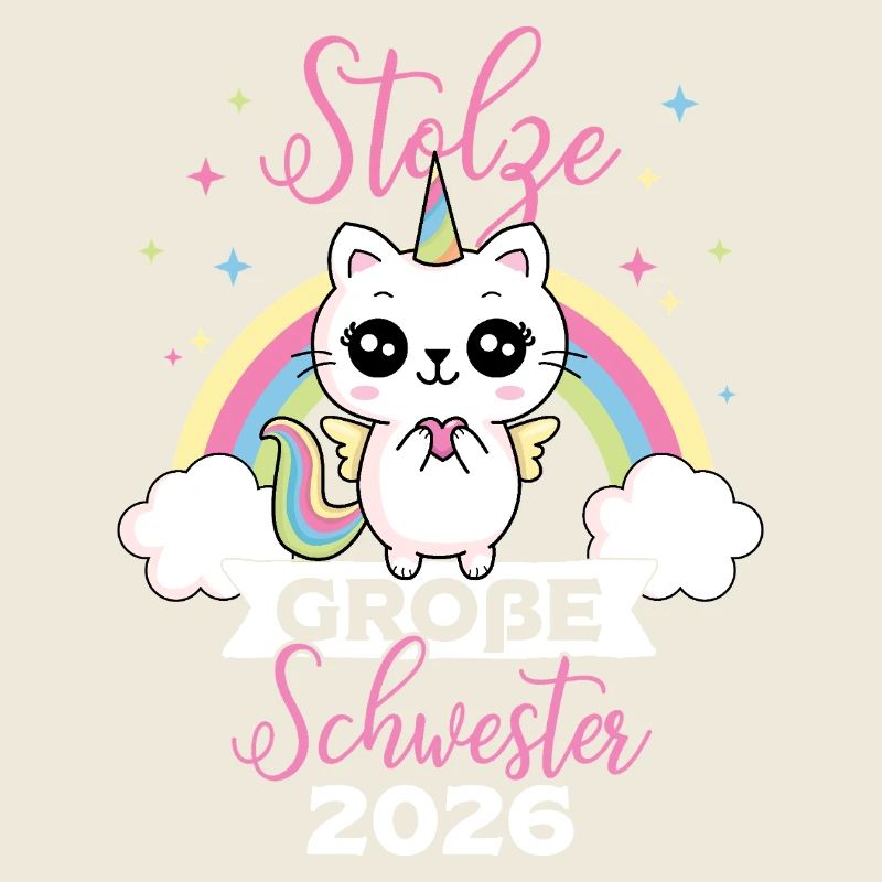 Stolze Große Schwester 2026 Einhorn Katze Baby