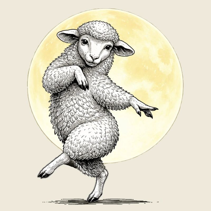 Illustration de moutons dansants sur la lune
