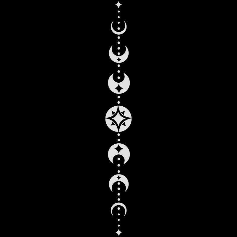 Totem avec phases de lune et étoiles. Blanc.