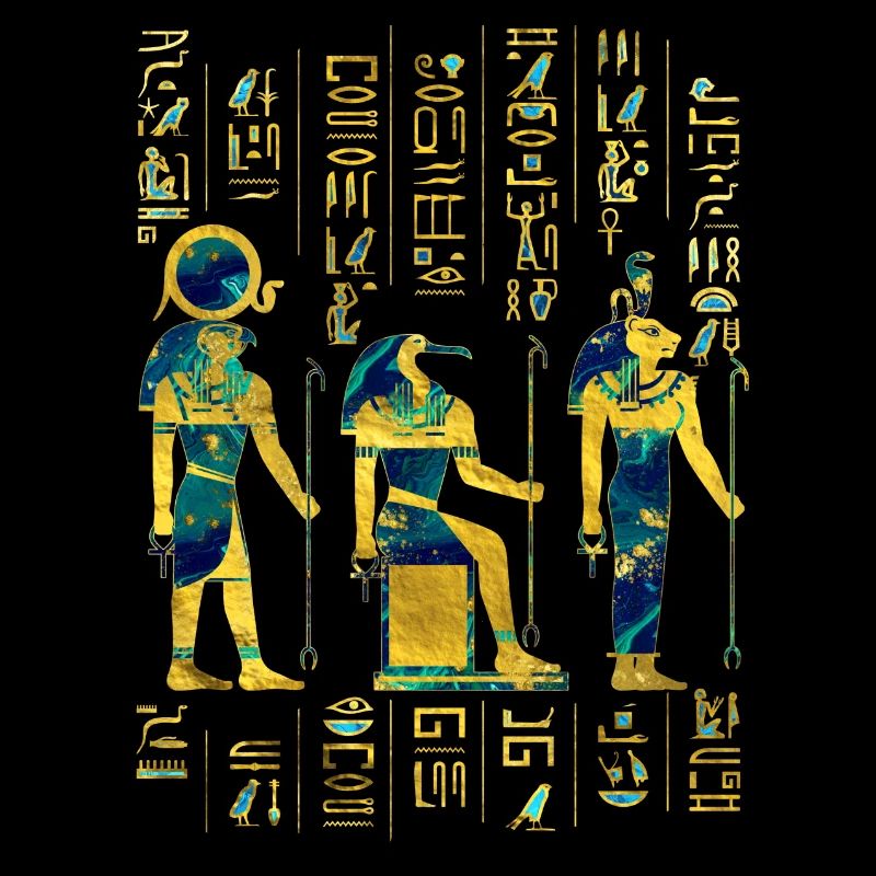 Egyptian Deities on hieroglyphics gold and marble