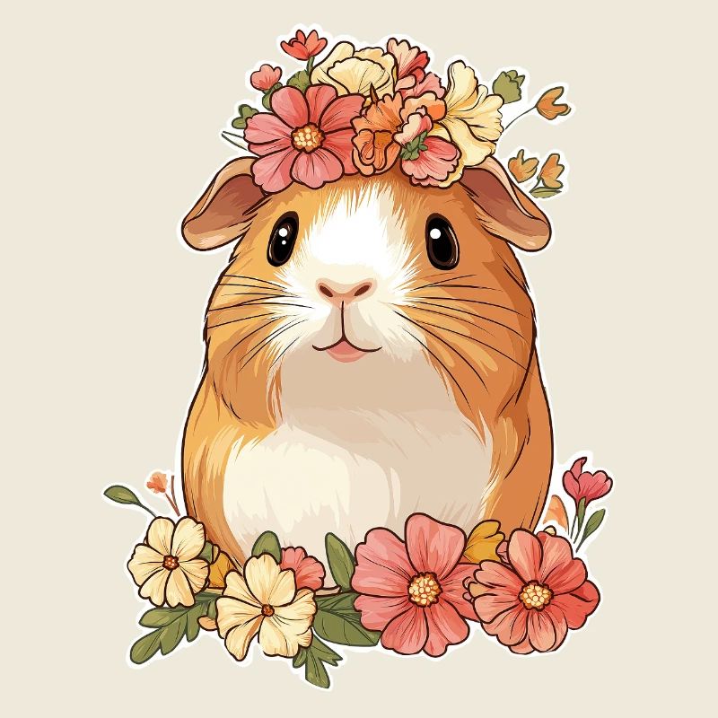 Guinea pig with flowers