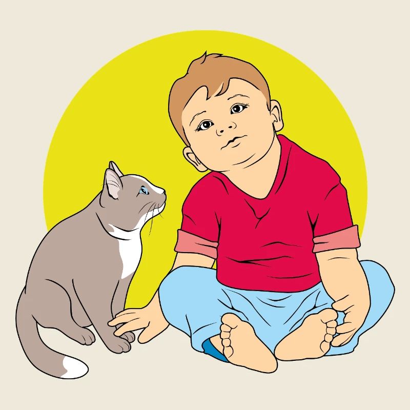 Junge spricht mit Katze