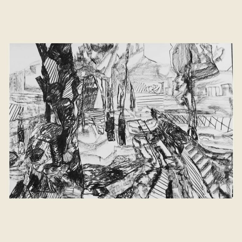 Urban sketch in black and white