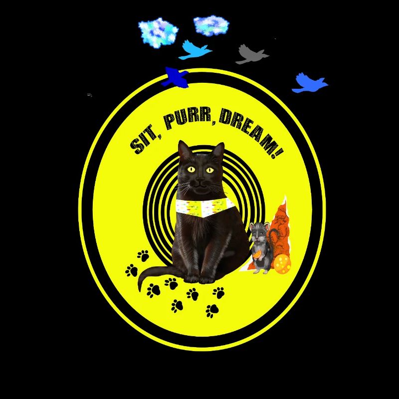Verträumte schwarze Katze mit Cyber Lemon Bandana