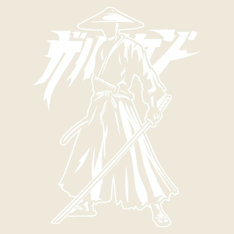 Silhouette de samouraï avec katana et lettrage