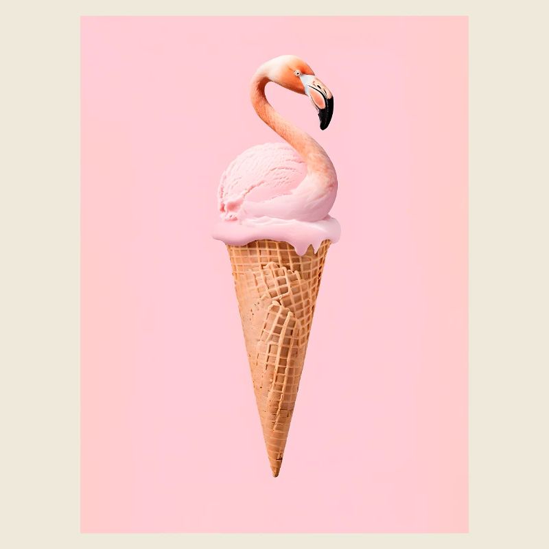 Flamingo-Eis mit Waffeltüte
