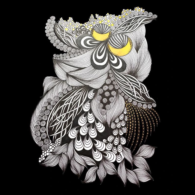 Ornamental Flower Black and White Pattern with Yellow