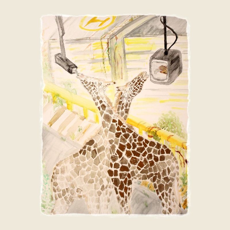 Giraffe Amid Neon Transit