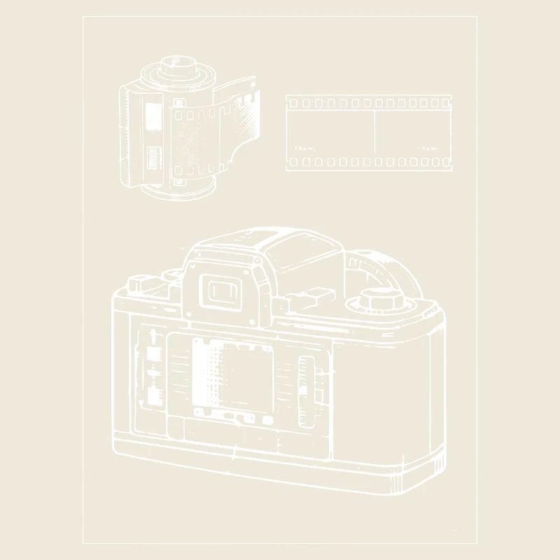 Retro Camera Line Art with Film Strip