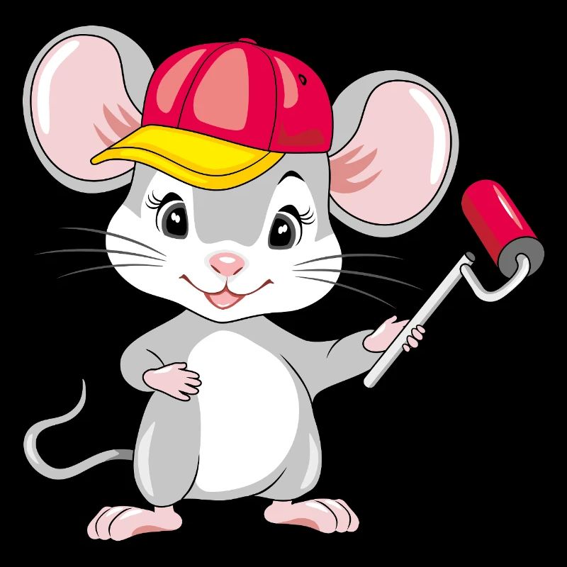 Smiling mouse with a paint roller in his hand