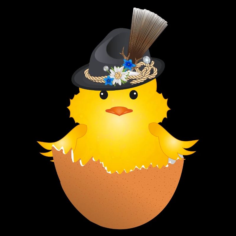 Bavarian chick with traditional hat in eggshell