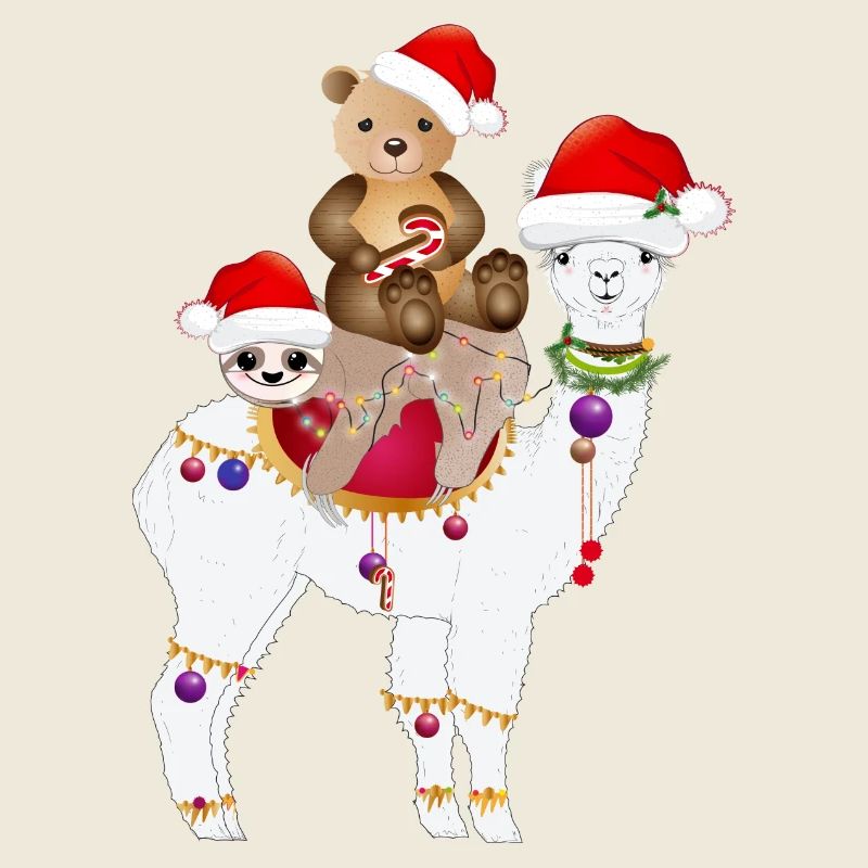 Alpaca, Sloth and Brown Bear Celebrate Christmas