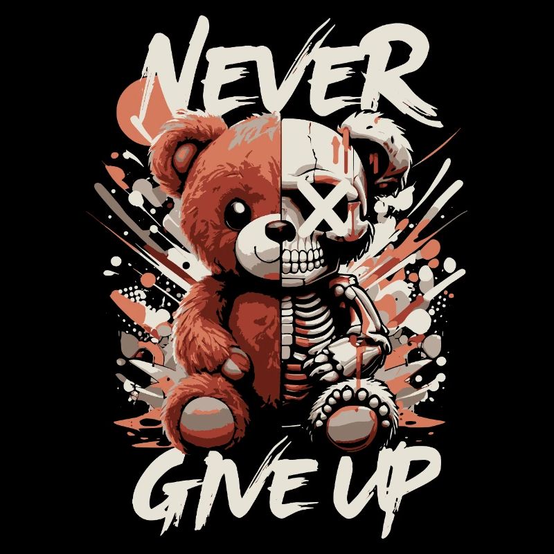 Never Give Up - Teddy & Skull Motivation Design